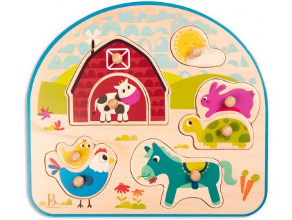 B-TOYS DŘEVO Baby puzzle farma vkládací na desce 8 dílků *DŘEVĚNÉ HRAČKY*
