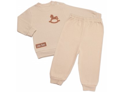 Baby Little Star Tepláková žebrovaná souprava, Horse 2D, bavlna, béžová Velikost koj. oblečení: 74 (6-9m)