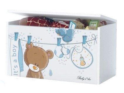 BabyBoo Box na hračky, truhla Medvídek Ouško sv. modré s bílou