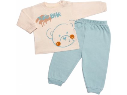 Baby Little Star Žebrovaná souprava, My Teddy Bear 2D, bavlna, ecru/mátová Velikost koj. oblečení: