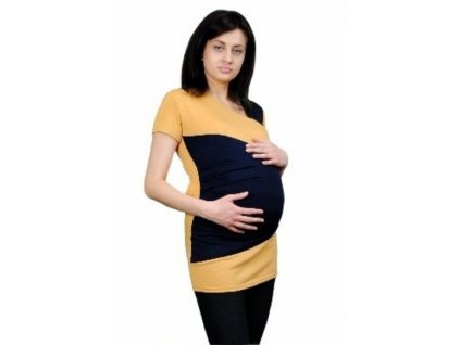 Be MaaMaa Těhotenská tunika s asymetrickým výstřihem - hořčicová - UNI