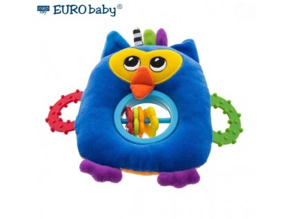 Euro Baby Plyšová hračka s kousátkem a chrastítkem - Sovička - modrá