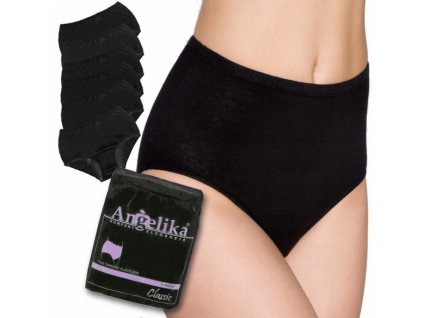 Bavlněné kalhotky Angelika s vysokým pasem, 6ks v balení Varianta: černé