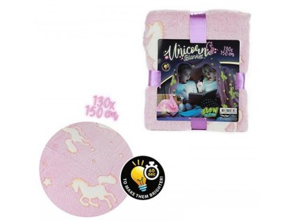 SVÍTÍCÍ FLÍSOVÁ DEKA  UNICORN