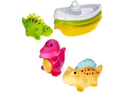 Profibaby PROFIBABY Baby dinosaurus stříkací 3ks + lodička 3ks pro miminko do koupele