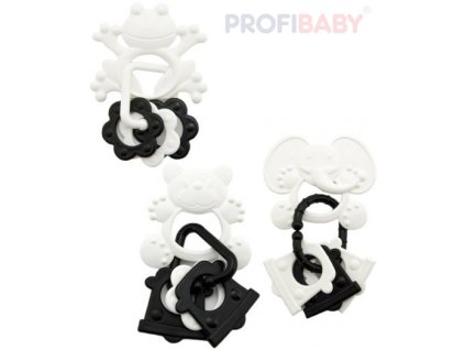 Profibaby PROFIBABY Baby Kousátko zvířátko se 3 přívěsky černobílé pro miminko