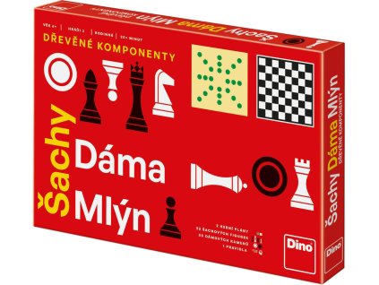 Dino DINO DŘEVO Hra Šachy, Dáma, Mlýn 3v1 *SPOLEČENSKÉ HRY*