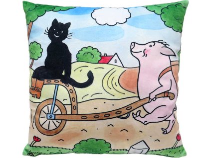 Moravská ústředna MORAVSKÁ ÚSTŘEDNA Polštář Kocour Mikeš trakař 30x30cm PLYŠ