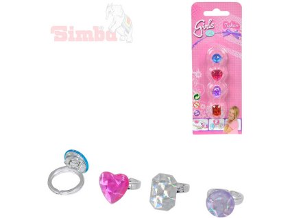 Simba SIMBA Prstýnek s diamantem set 4ks různé druhy dětská bižuterie na kartě