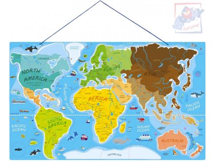 Woody WOODY DŘEVO Svět v obrázcích 77x47cm Hra Puzzle naučné 2v1 mapa světa 86 dílků