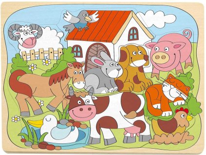 Woody WOODY DŘEVO Puzzle na desce Veselá domácí zvířátka skládačka