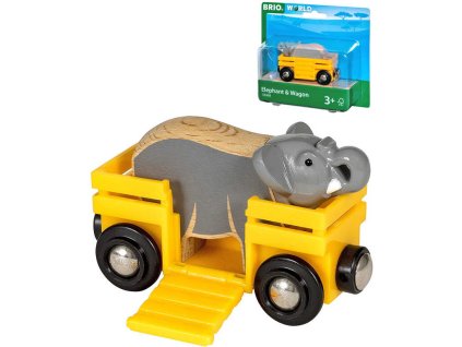 Brio BRIO DŘEVO Set vagónek nákladní + slon doplněk k vláčkodráze