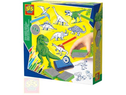 SES Creative SES CREATIVE Razítka dětská dinosauři kreativní set 11ks s pastelkami
