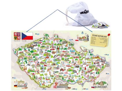 DŘEVO Mapa ČR magnetická 3v1 puzzle + společenská hra + didaktická pomůcka