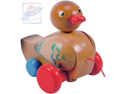 Woody WOODY DŘEVO Baby kachna klapací tahací hnědá *DŘEVĚNÉ HRAČKY*