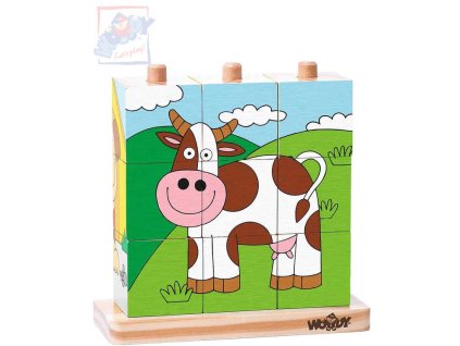 Woody WOODY DŘEVO Baby kubus zvířátka navlékací kostky 9ks na tyčce