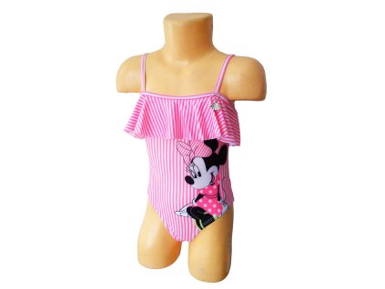 Plavky MINNIE S PROUŽKY jednodílné růžové (Barva Růžová, Velikost 128/134)