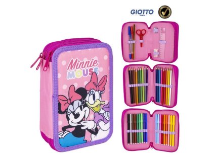 Dívčí penál MINNIE A DAISY třípatrový s výbavou růžový