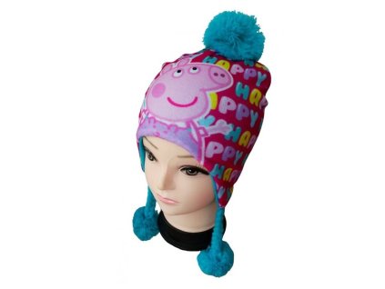 Dívčí čepice PEPPA PIG happy zimní růžovomodrá
