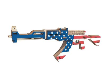 Woodcraft Dřevěné 3D puzzle Samopal AK47 v barvách Americké vlajky