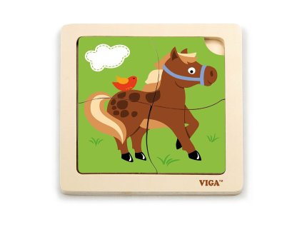 Dřevěné puzzle pro nejmenší Viga 4 ks Koník