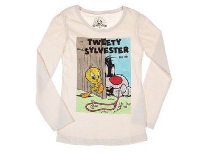 Dívčí tričko LOONEY TUNES Silvester a Tweety dlouhý rukáv krémové