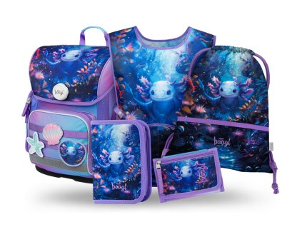 BAAGL SET 5 Ergo Axolotl: aktovka, penál, sáček, zástěra, peněženka