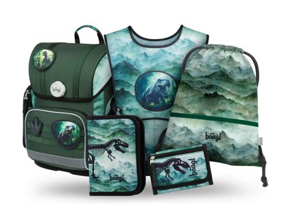 BAAGL SET 5 Ergo Dino: aktovka, penál, sáček, zástěra, peněženka