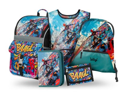 BAAGL SET 5 Zippy Skatepark: aktovka, penál, sáček, zástěra, peněženka