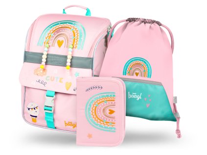 BAAGL 3 SET Zippy Duha růžový: aktovka, penál, sáček