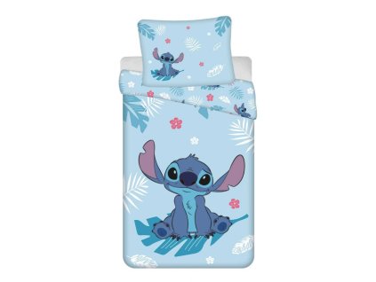 Dětské bavlněné povlečení LILO A STITCH na palmovém listu modré 140x2001000x1000