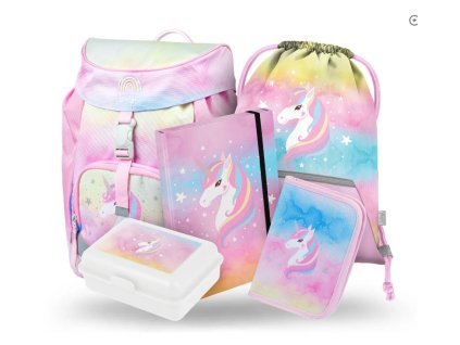 BAAGL 5 SET Airy Rainbow Unicorn: batoh, penál, sáček, box, desky