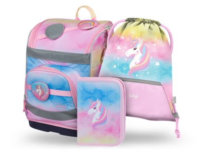BAAGL SET 3 Zippy plus Rainbow Unicorn: aktovka, penál, sáček