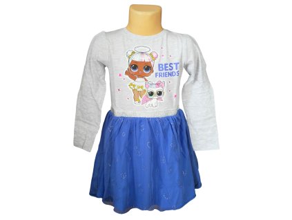 Dívčí šaty L.O.L. s dlouhým rukávem a tylovou sukní šedo-modré