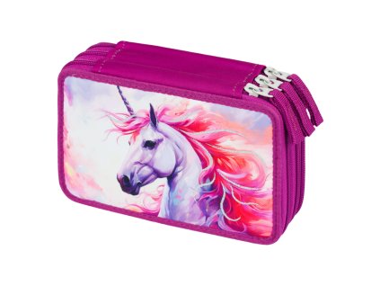 Školní penál třípatrový UNICORN - JEDNOROŽEC Království fialový