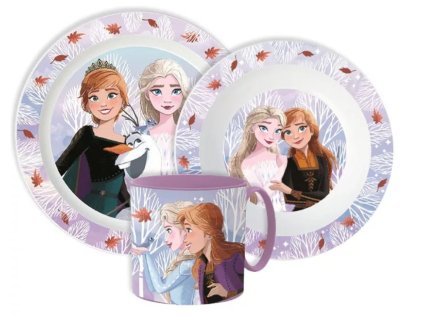 Plastový jídelní set FROZEN autumn leaves s hrnkem fialový