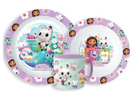 Plastový jídelní set GÁBININ KOUZELNÝ DOMEK s hrnkem fialový