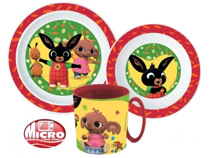 Plastový jídelní set ZAJÍČEK BING Sula a Pando s hrnečkem červený
