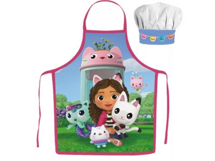 Dětská zástěra GÁBININ KOUZELNÝ DOMEK v parku set s čepicí