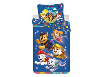 Dětské bavlněné povlečení TLAPKOVÁ PATROLA statečná štěňata modré 140x200