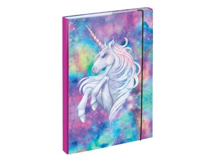 Desky na školní sešity UNICORN - JEDNOROŽEC na duhové obloze formát A4
