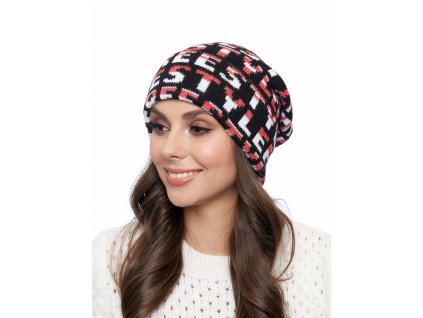 Dámská pletená čepice - 0148 - černá/červená - pro obvod hlavy 58 cm