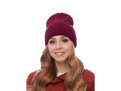 Dámská pletená čepice - 1020 - vínová - pro obvod hlavy 58 cm