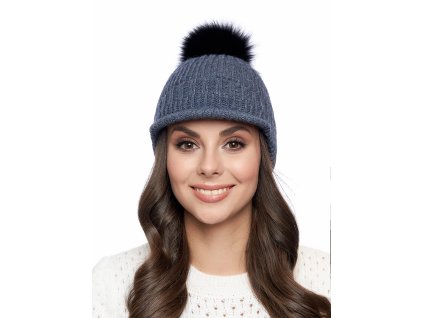 Dámská pletená čepice - 9585 - džínsová - pro obvod hlavy 58 cm