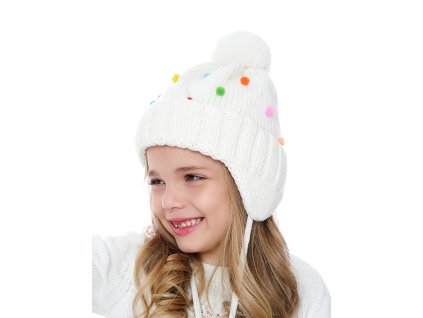 Dívčí pletená čepice - 0256 - bílá - pro obvod hlavy 52 cm