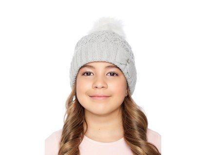 Dívčí pletená čepice - 9480 - světle šedá - pro obvod hlavy 54 cm