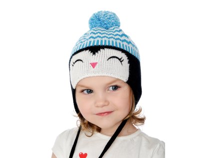 Dívčí pletená čepice - 9662 - černo-modrá - pro obvod hlavy 50 cm