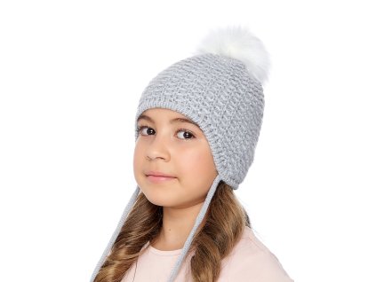 Dívčí pletená čepice - 9822 - světle šedá - pro obvod hlavy 52 cm