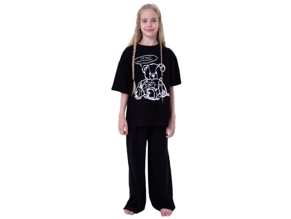 Dívčí pyžamo Teddy Bear - krátký rukáv, dlouhé kalhoty - černá - velikost 164