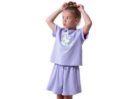 Dívčí pyžamo Unicorn, krátké kalhoty, krátký rukáv - šeříková - velikost 122